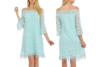 Aquarius Mini Dress Features Soft Green Color and Off Shoulder Style
