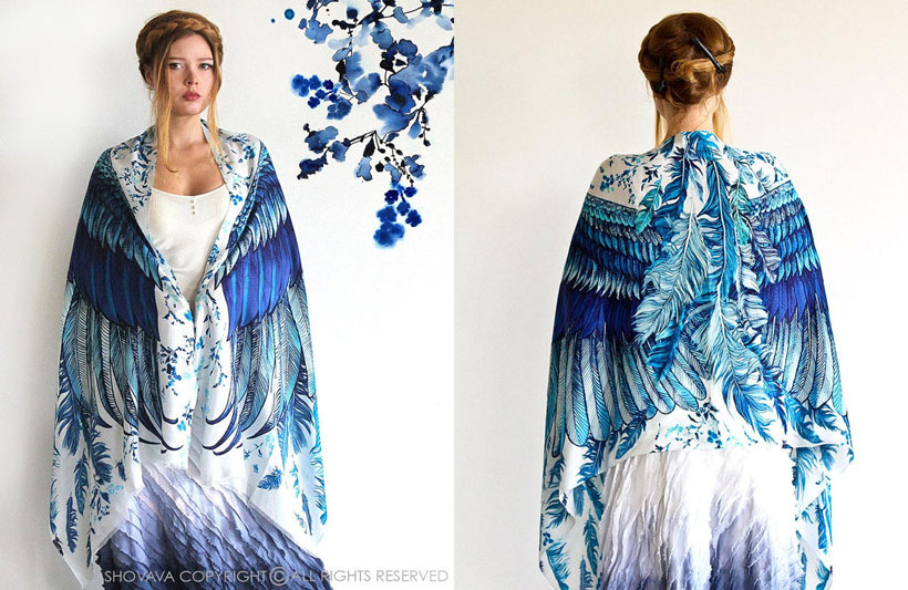 Beautiful Bohemian Blue Wing Shawl by Shovava