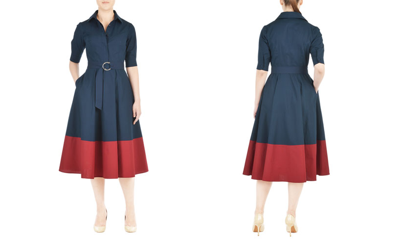 Belted Colorblock Poplin Shirtdress