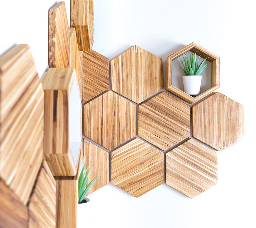 Geometric Wall Décor Set Made of Recycled Chopsticks