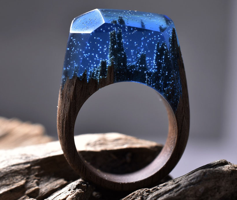 Delicate Dark Arctic Forest Ring by Secret Wood