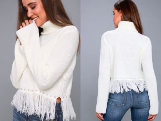 Cool Freethinker Cream Fringe Cropped Sweater with Fringe at The Hem