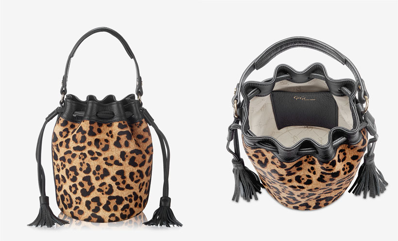Genevieve Bucket Bag in Leopard Italian Haircalf