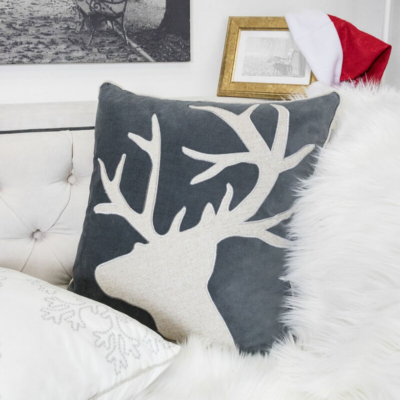 Gorgeous Greyleigh Calion Reindeer Shiny Linen Pillow Cover for Holiday Season