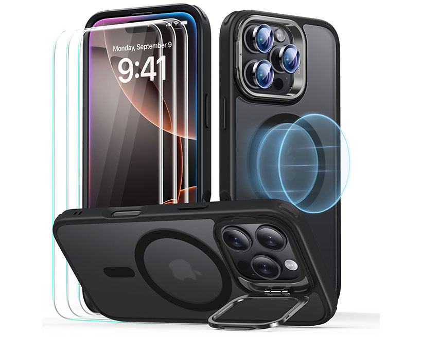 Stylish iPhone 16 Pro Classic Hybrid Case with Helpful Stash Stand