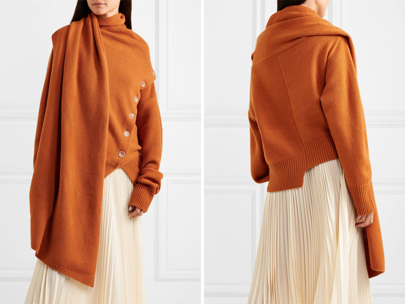 Joseph Draped Wool and Cashmere-Blend Sweater in Burnt Orange
