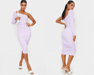 Lilac One Shoulder Ruched Detail Midi Dress – Flaunt That Sexy Shoulder