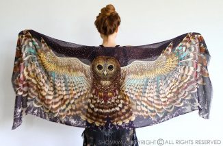 Gorgeous Owl Wings Silk Scarf Wrap Is Delicately Hand-Painted and Then Digitally Printed