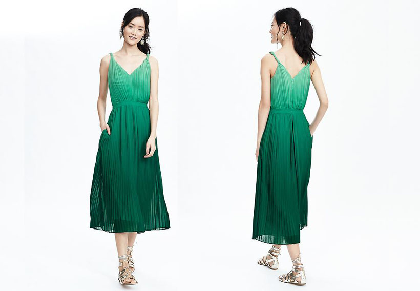 Pleated-Ombre Midi Dress by Banana Republic