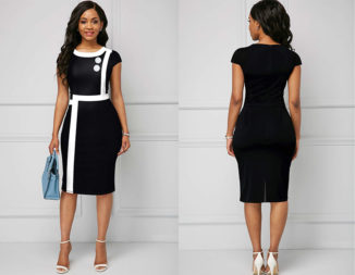 Simple Black and White Piping Round Neck Dress for Formal Church Events