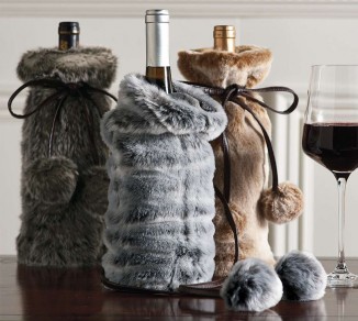 Elegant Set of Three Faux Fur Wine Bottle Covers