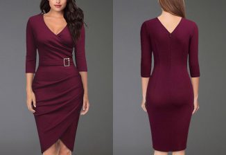 This Autumn, Wear This Chic and Lovely Surplice Ruched Chain Plain Bodycon Dress