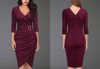 This Autumn, Wear This Chic and Lovely Surplice Ruched Chain Plain Bodycon Dress