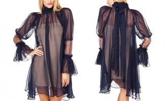 Reveals Your Trim Silhouette with Transparent Puff Sleeves High Collar Dress
