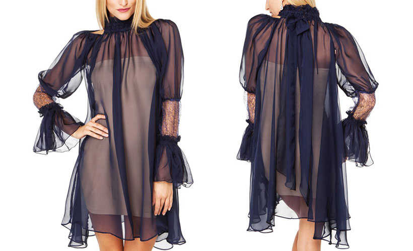 Transparent Puff Sleeves High Collar Dress