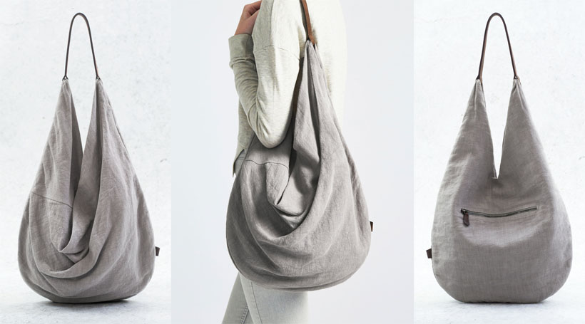 Yume Draped Linen Leather Circle Tote by Angela Sum